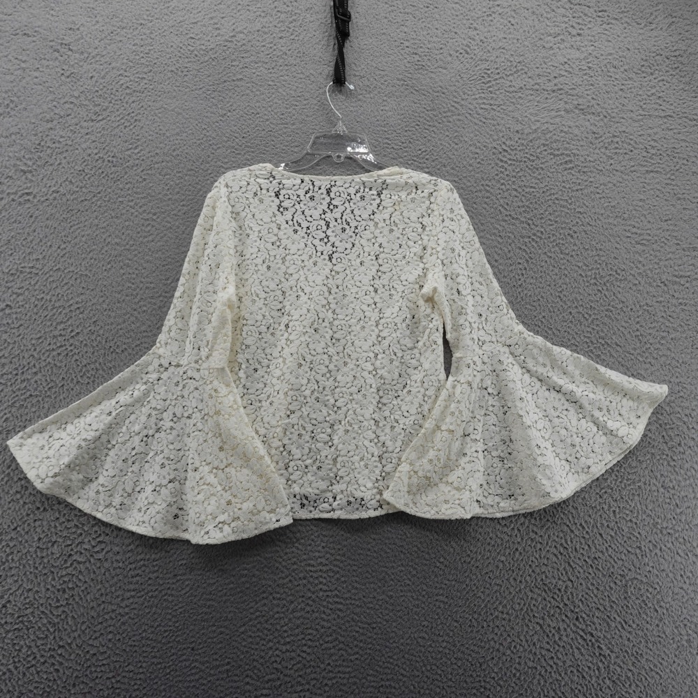 Zara Flare Sleeve Lace Top‎ Size XS Ivory Womens VNeck Romantic NEW - Picture 3 of 13